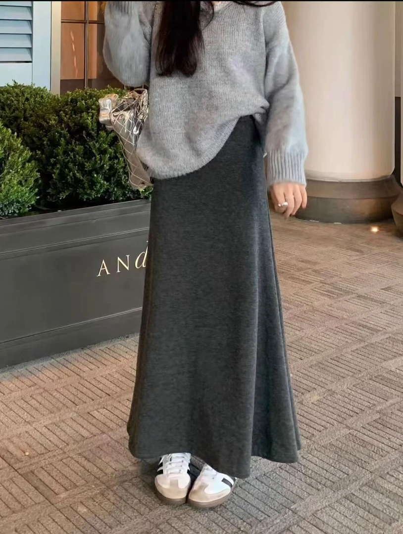 【晨晨家】针织半身裙女2025新款秋冬中长款加厚毛线半身长裙a字裙