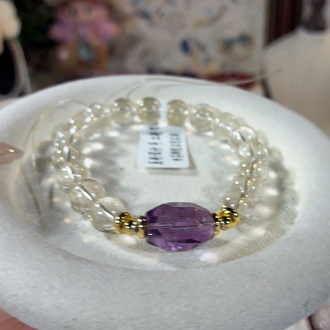 未镶嵌手链水晶维纳斯金发晶巴紫设计款9+