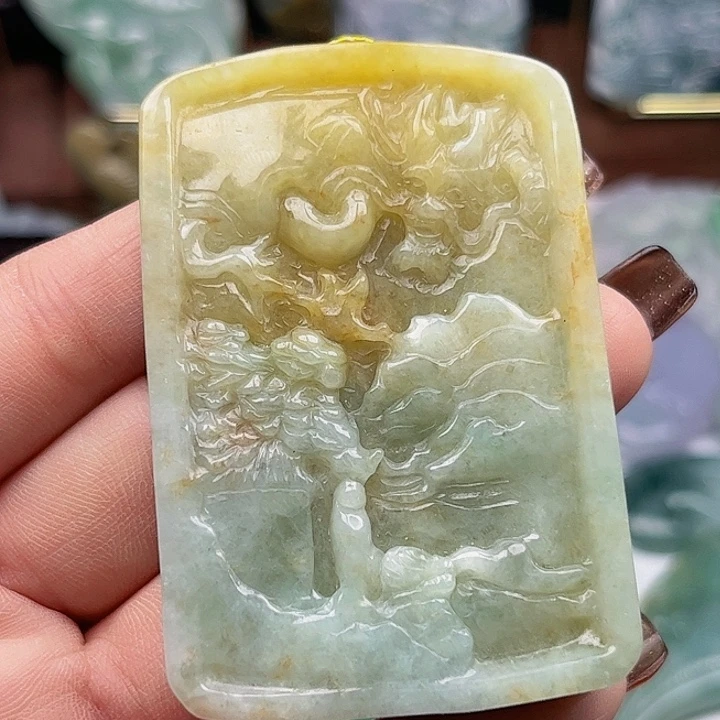 墨***F翡翠未镶嵌颈饰挂件