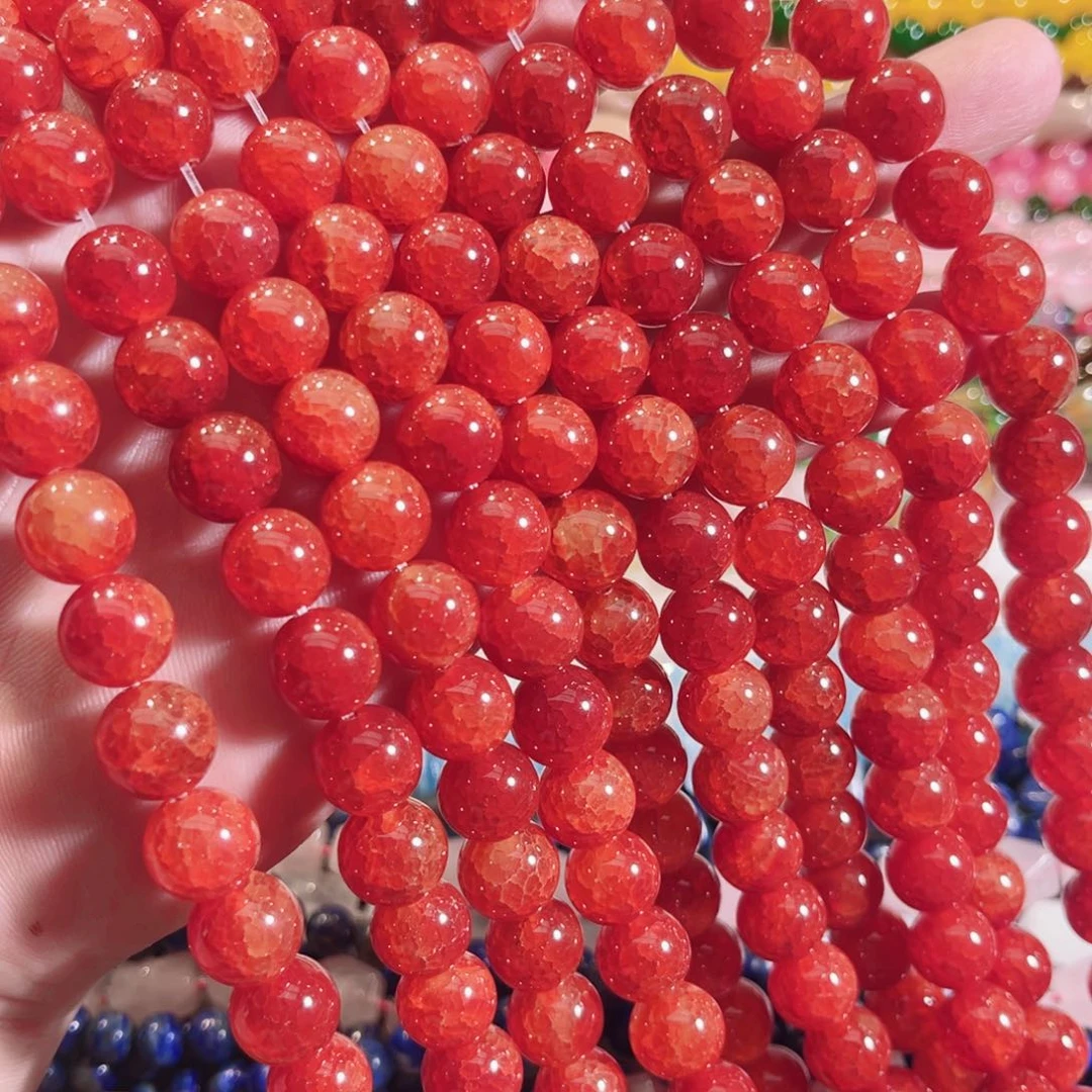 未镶嵌玛瑙/玉髓珠宝半成品A货红龙鳞玛瑙一条12mm