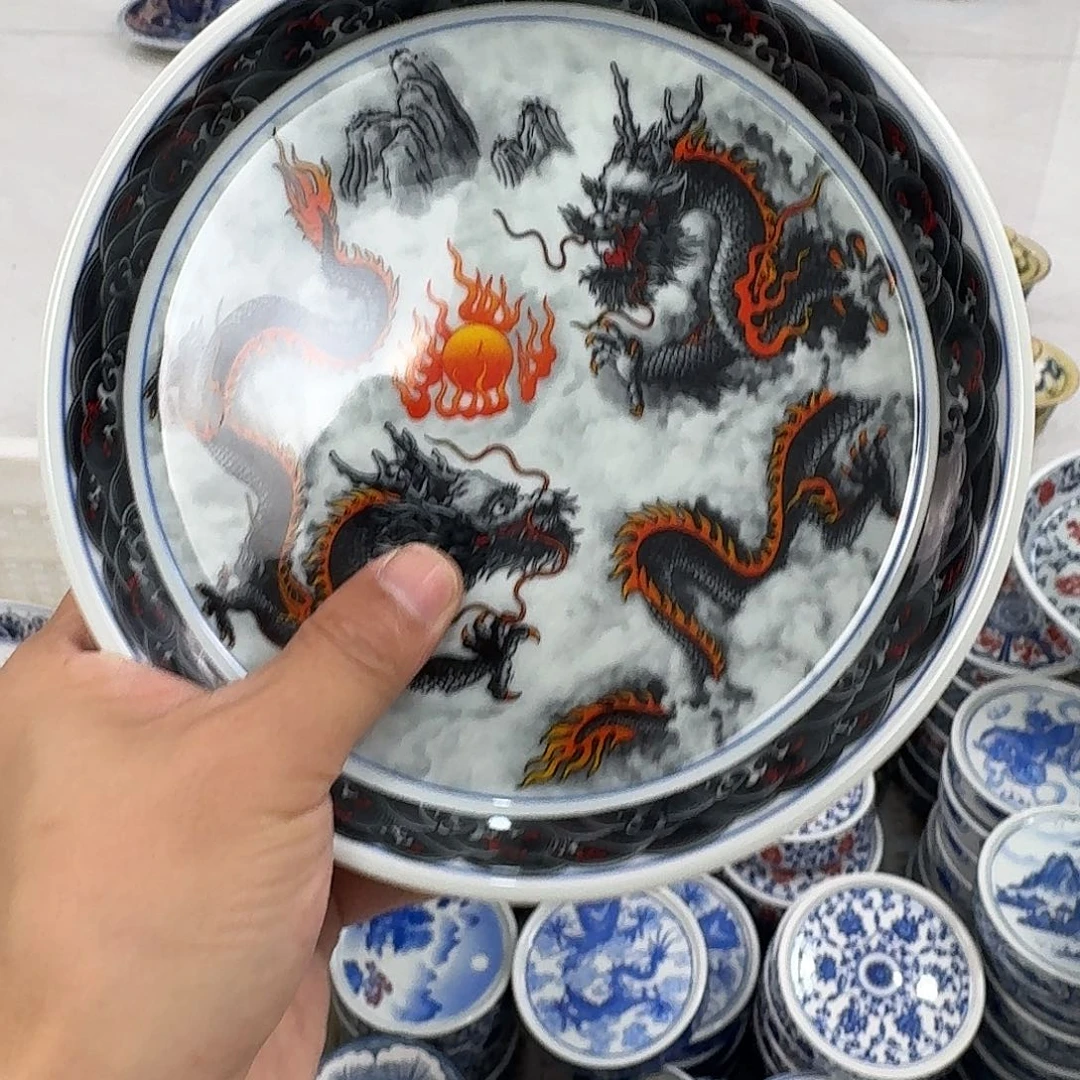 摆件瓷墨彩通天神龙大壶承