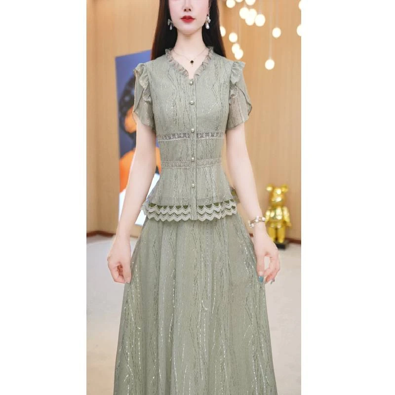 【两件套】夏季新款V领修身洋气时尚减龄显瘦中长款连衣裙