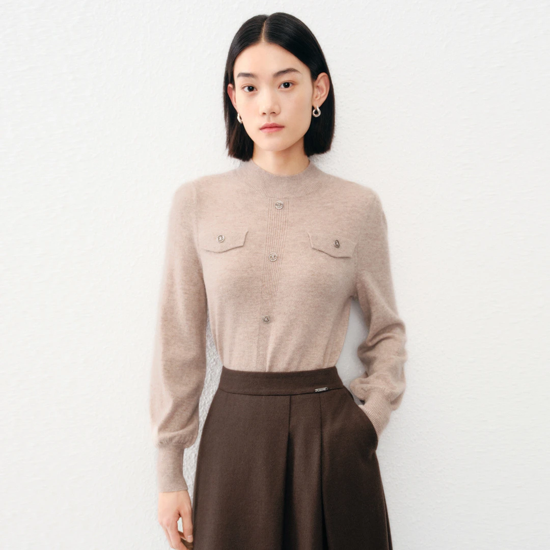 【岚岚专属】简约通勤半高领灯笼袖保暖针织羊毛衫女CZ02512E2