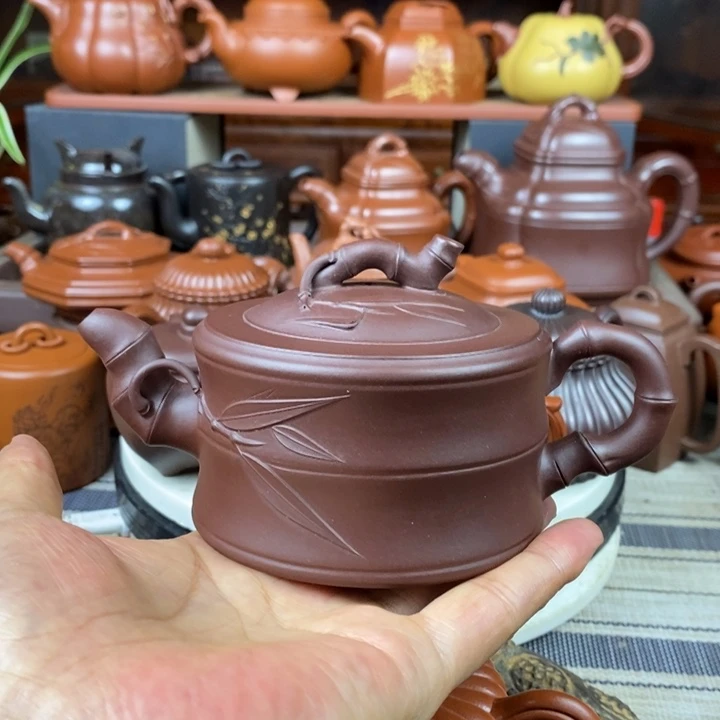 茶壶紫砂竹节280cc原矿老紫泥特价