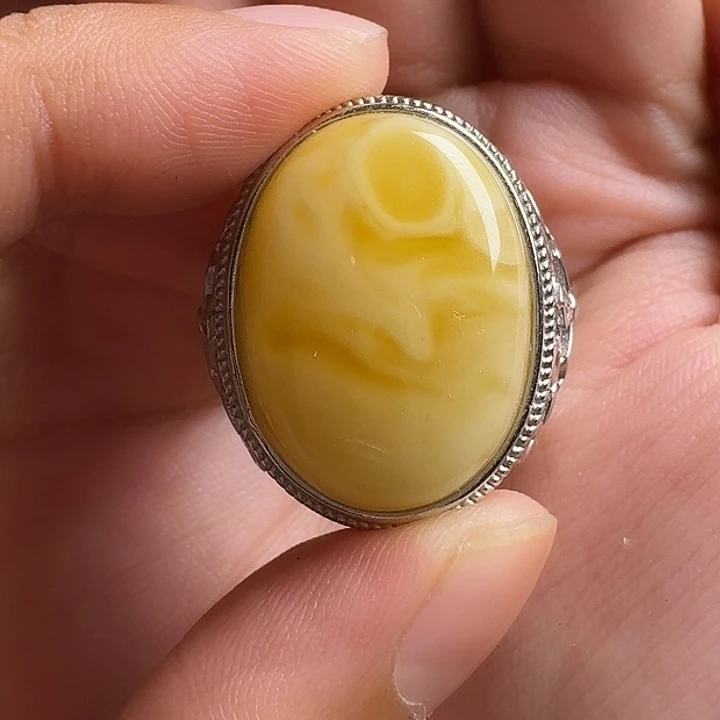 蜜蜡银S925镶嵌戒指戒指