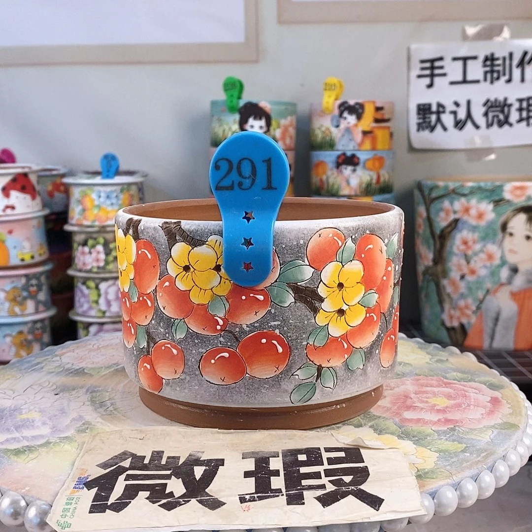紫砂花盆红陶手绘花盆