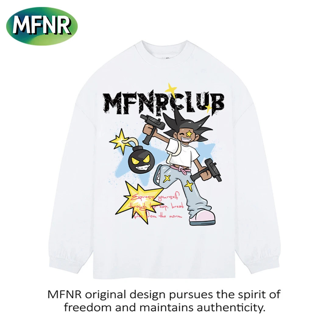 街头小众百搭设计感重磅纯棉印花长袖男女秋季圆领潮牌T恤上衣ins