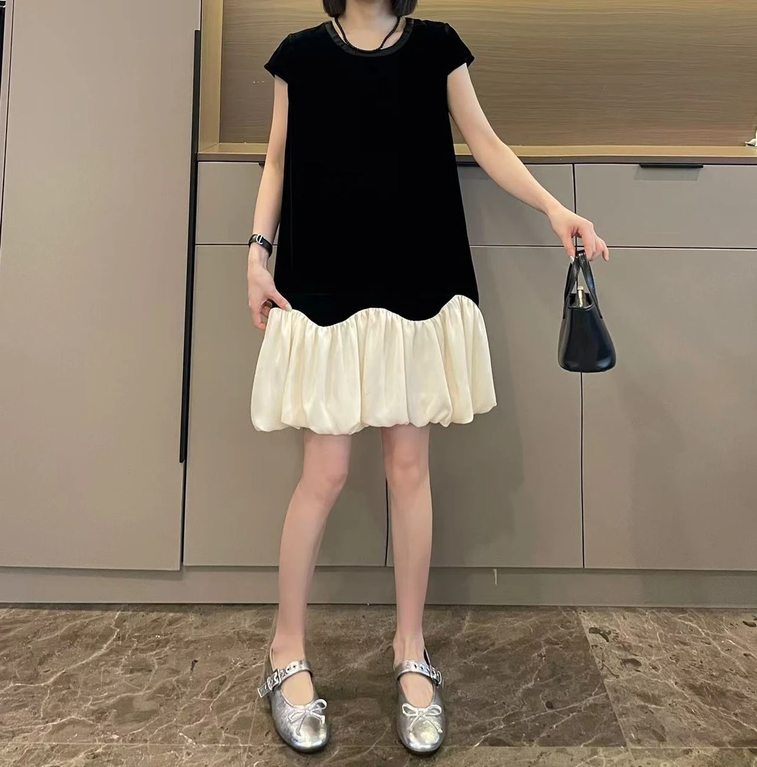 米可/MK-2466ZJ【轻奢风丝绒小盖袖连衣裙】时尚夏季新款连衣裙