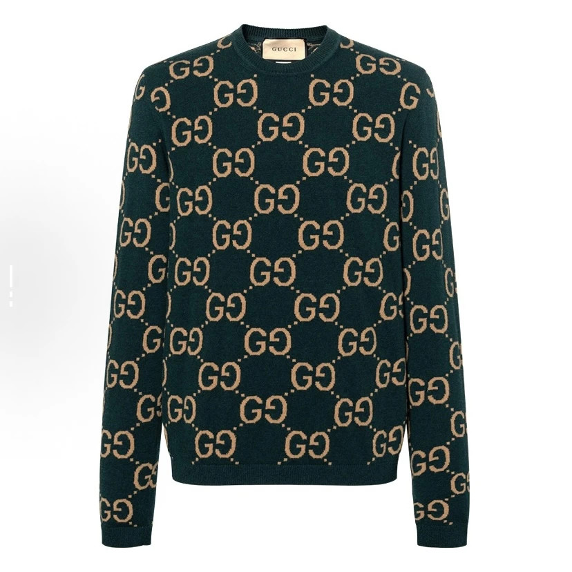 未使用 GUCCI/古驰 古驰双G字母满印提花圆领羊毛长袖毛衣