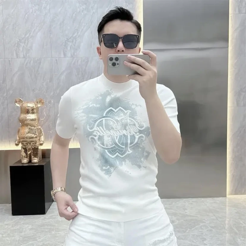 2025新款男士春夏季高品质冰麻针织时尚潮流圆领撞色短袖痞帅男装