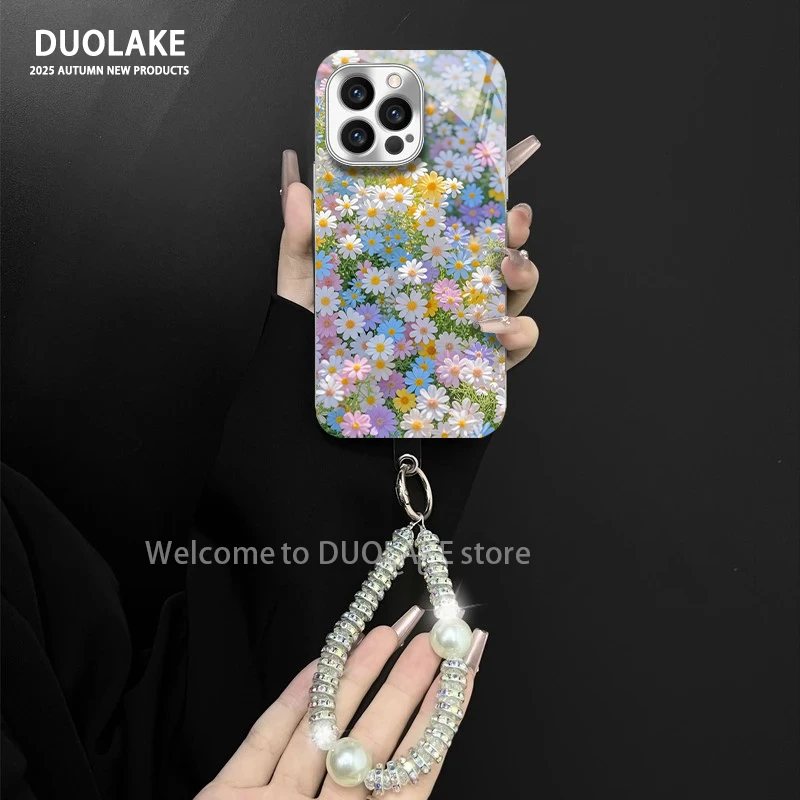 缤纷花朵适用苹果vivo华为oppo小米iPhone17电镀玻璃防摔手机壳潮