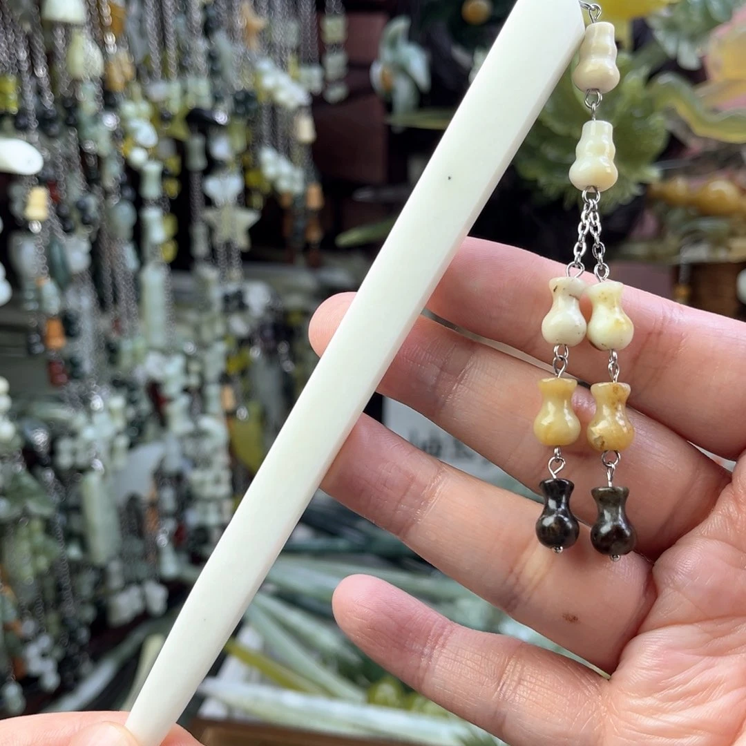 蛇纹石玉发饰未镶嵌默认微瑕岫玉发簪