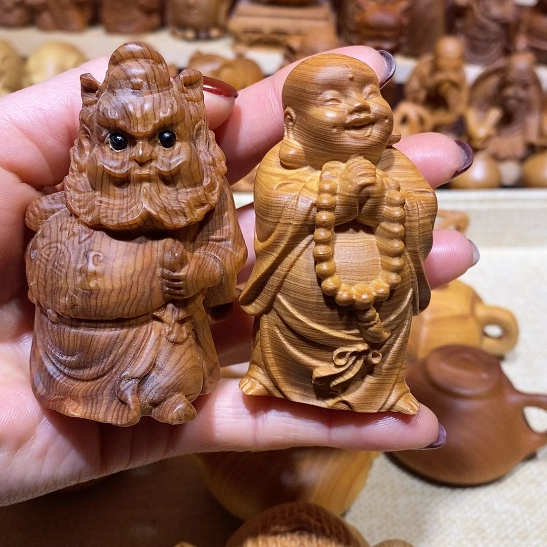 木北*.崖柏手把件，钟馗，弥勒