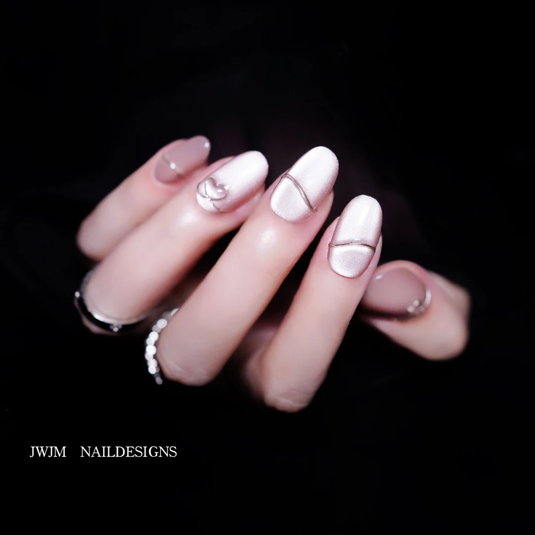 【LAILAI449号】JWJM设计手工穿戴甲猫眼魔镜爱心线条显手白10片款