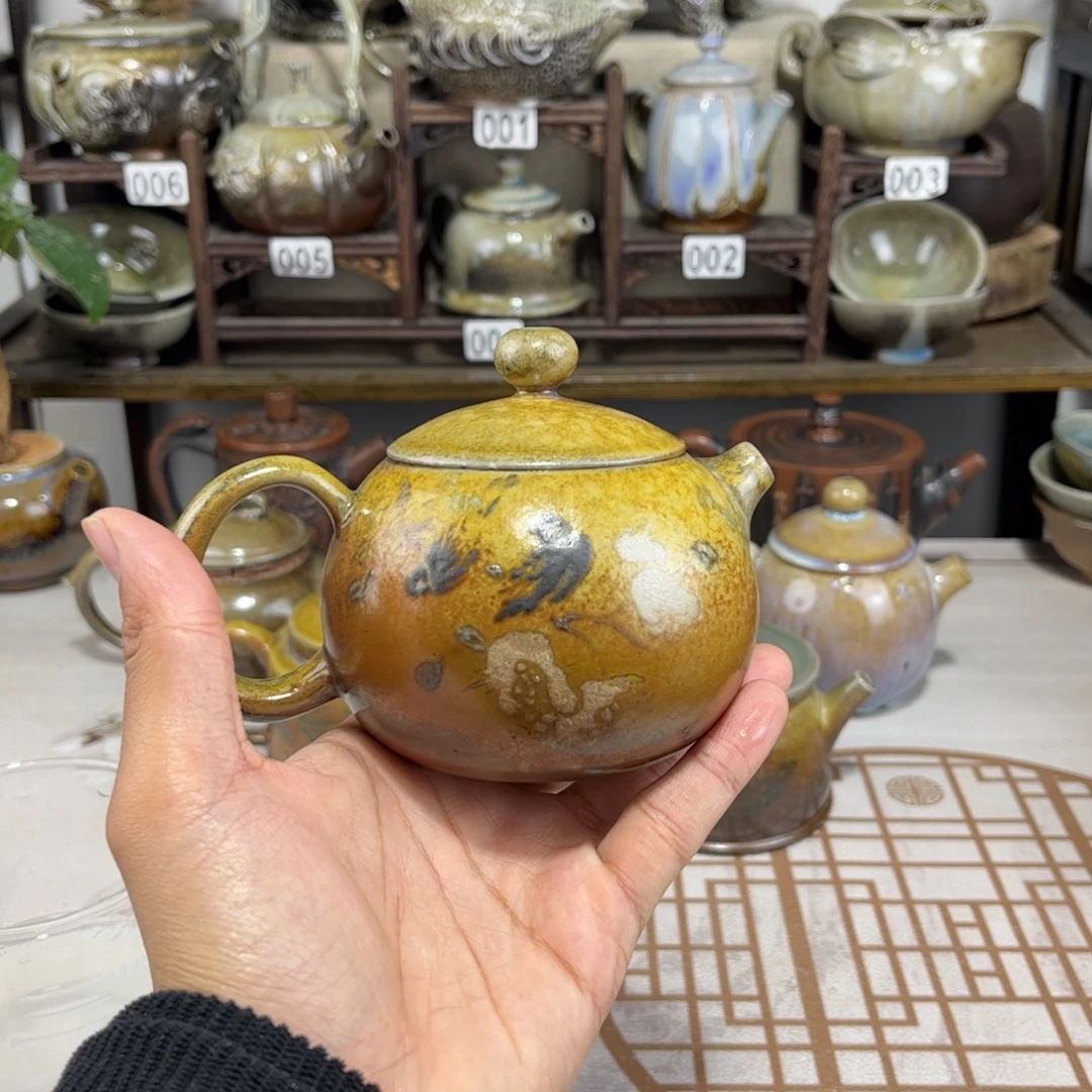 220cc白泥彩填柴烧西施壶，古法传承裸坯柴烧