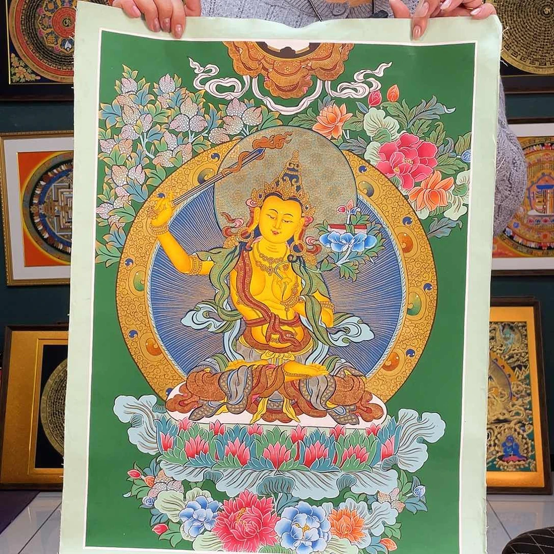 卷轴画文殊手绘矿料唐卡