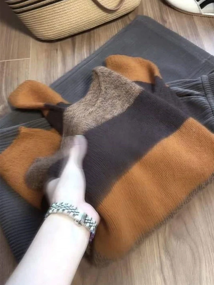 美式复古美拉德风圆领针织打底衫2025秋冬季新款宽松洋气毛衣上衣