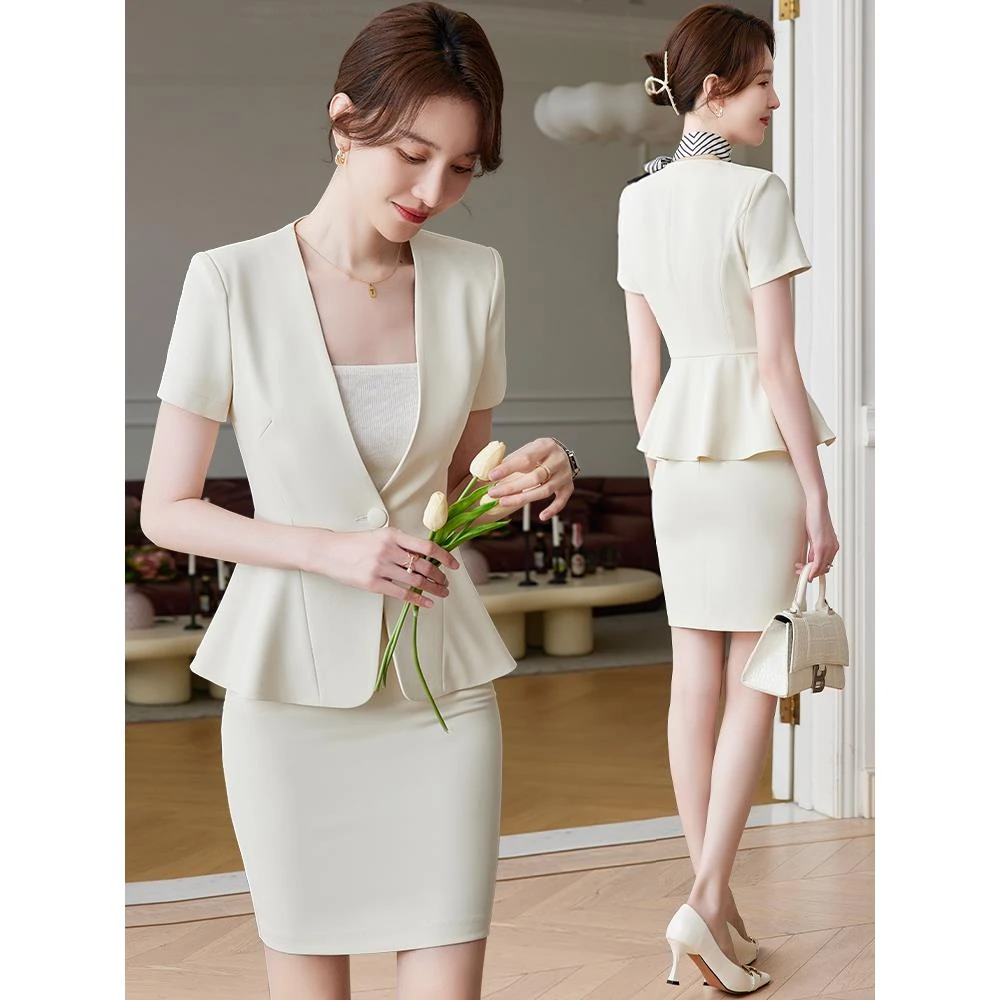 短袖西装套装女夏季珠宝店美容院酒店前台接待职业气质工作服西服