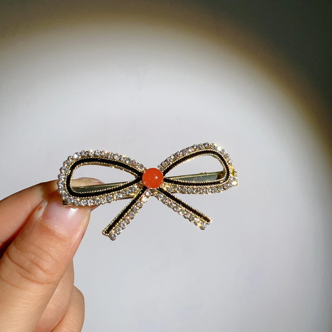 南红蝴蝶结发夹合金