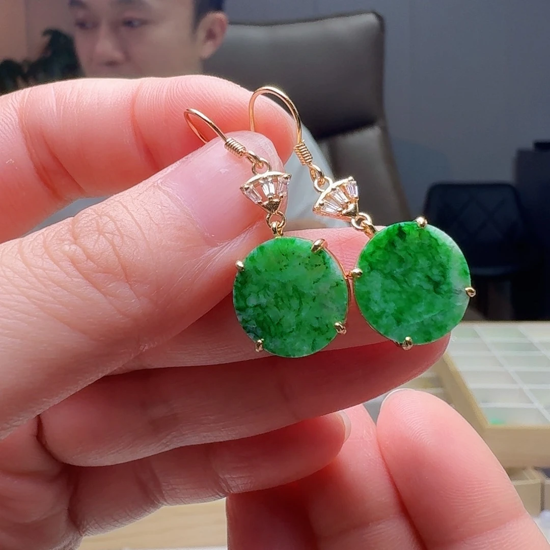 翡翠银S925镶嵌耳饰天然