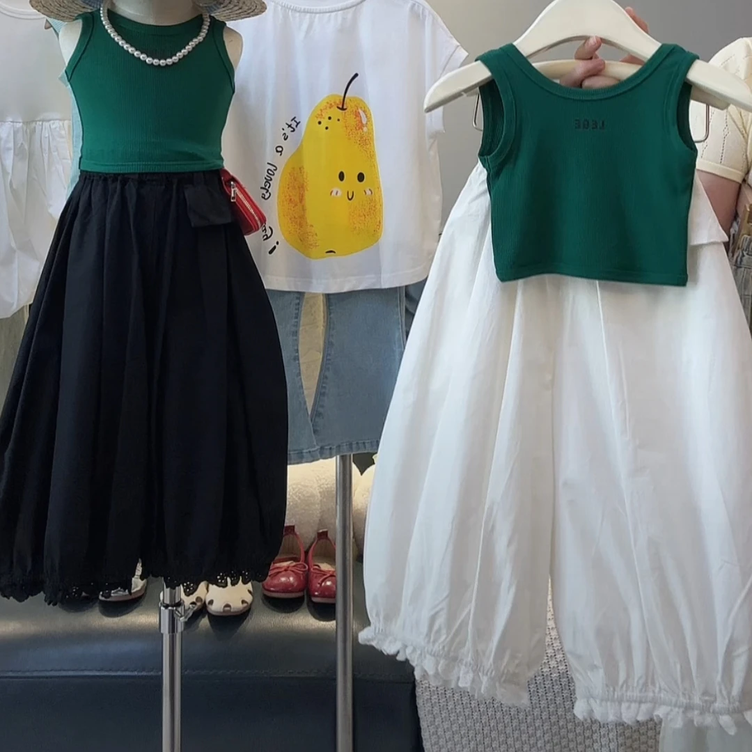 女童时髦休闲短袖T恤上衣白色香蕉裤时髦弯刀裤百搭夏款薄裤子潮