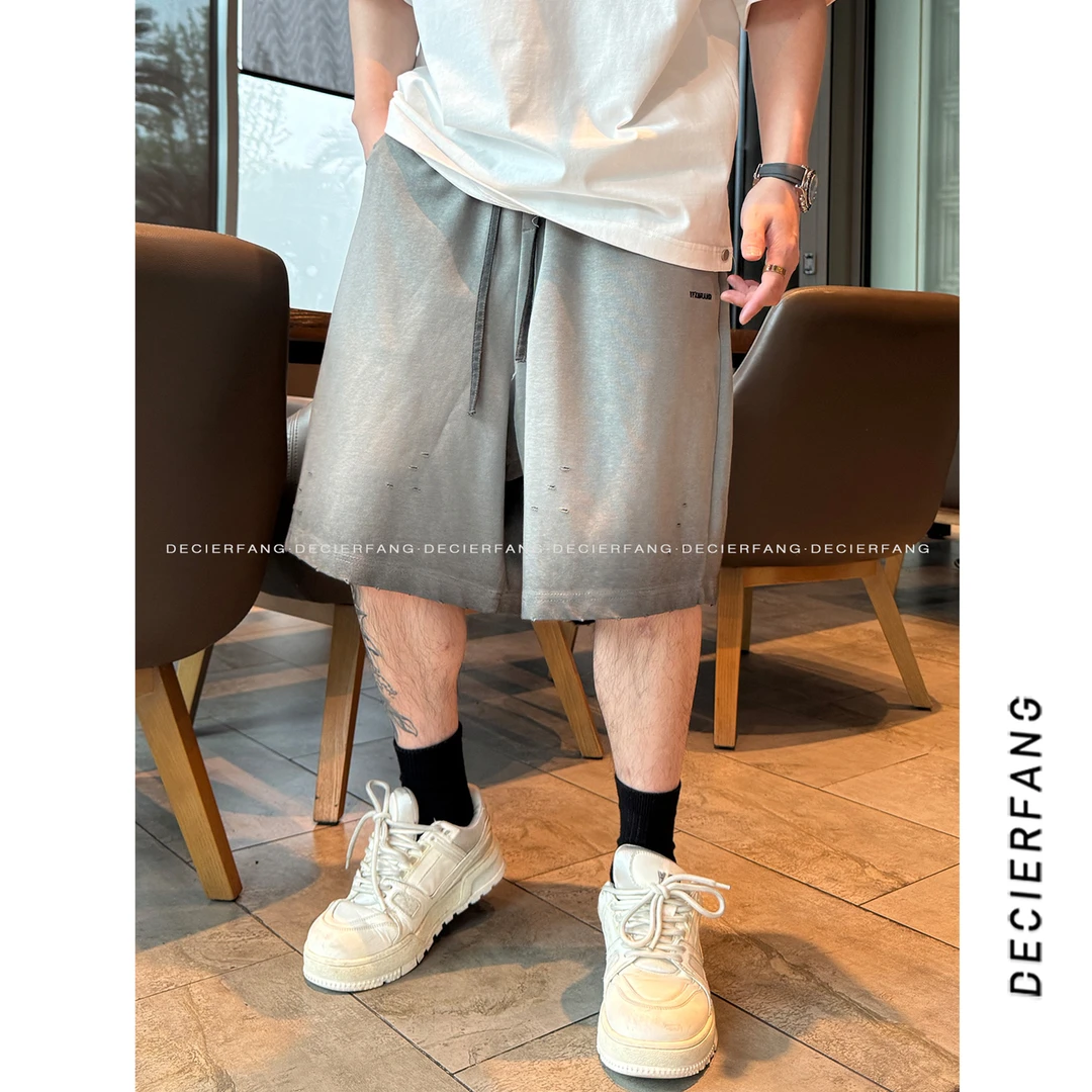 25ss夏季重磅复古渲染做旧百搭宽松短裤潮流五分裤