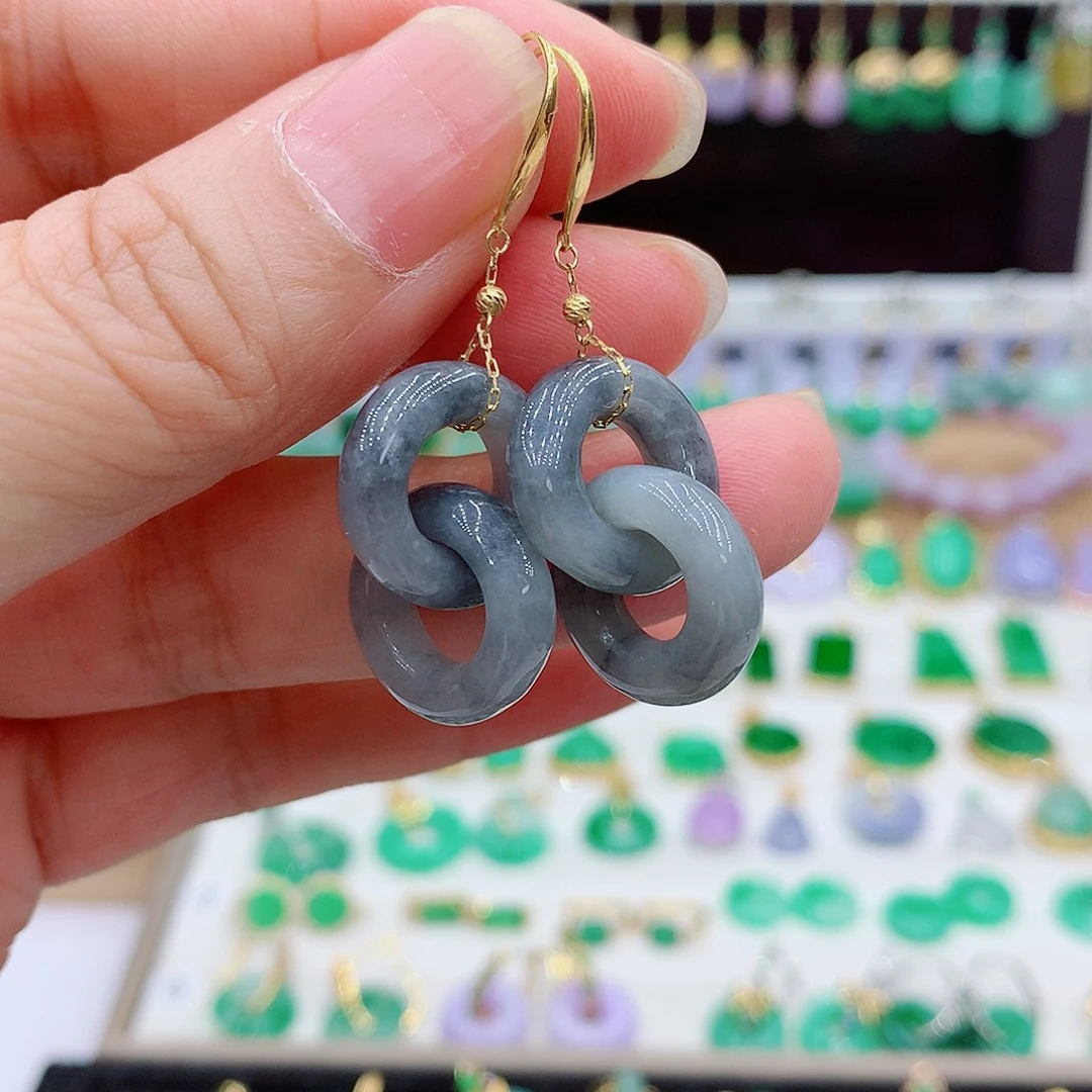 18K金镶嵌翡翠耳饰