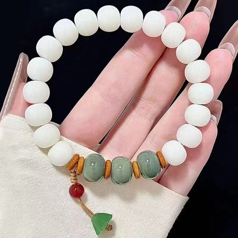 九华山妙音天然白玉菩提雕刻菩提根莲花佛珠手串手持念珠