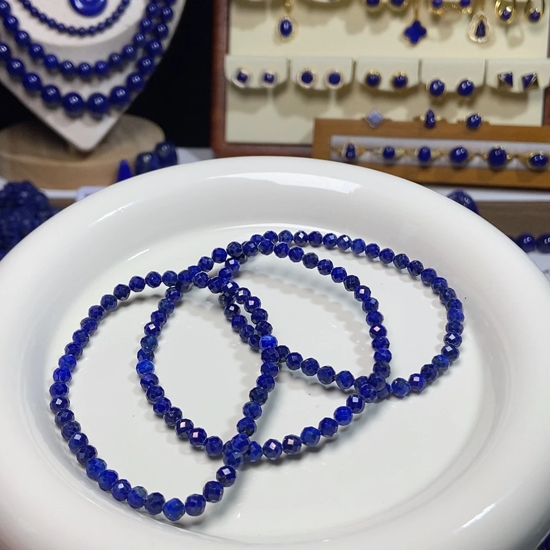 青金石未镶嵌切面单圈手串 4mm+ 多样性发其一