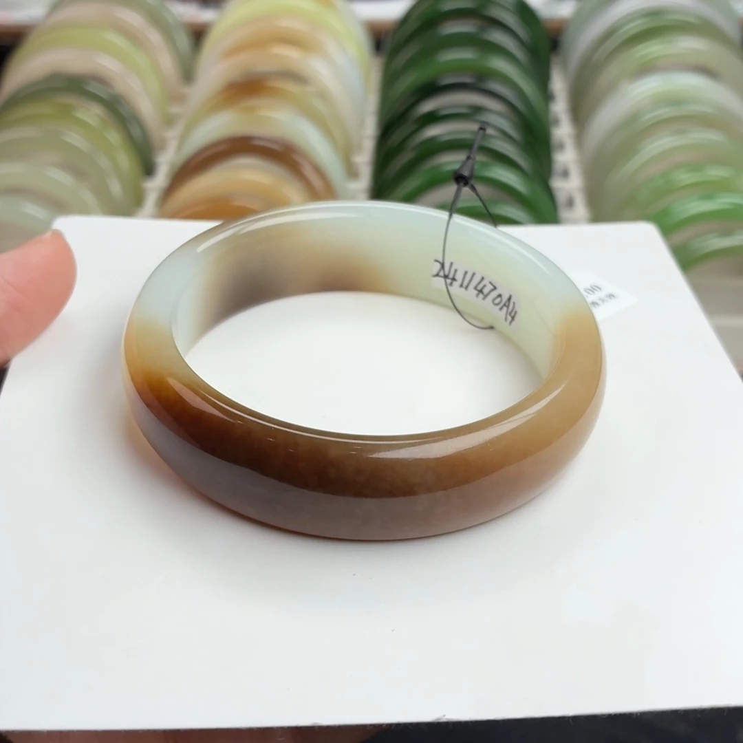 和田玉未镶嵌手镯-特色双耳老红糖70号