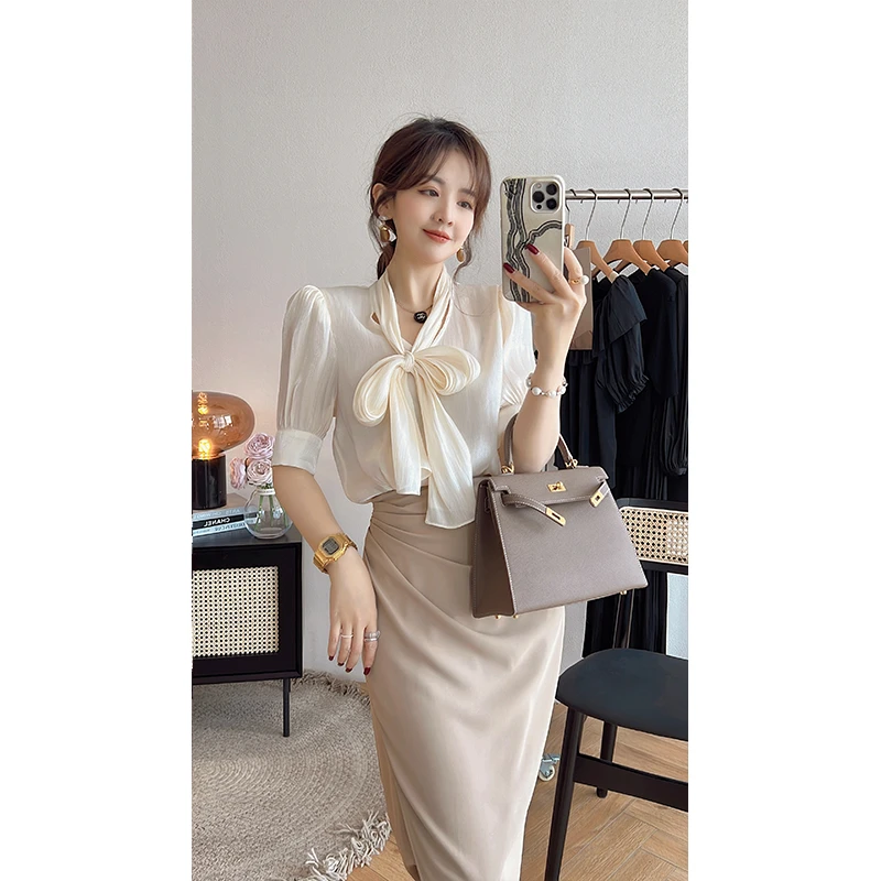 【年终宠粉大促】【PINZIKO】浮梦~飘带短袖衬衫 TJC227