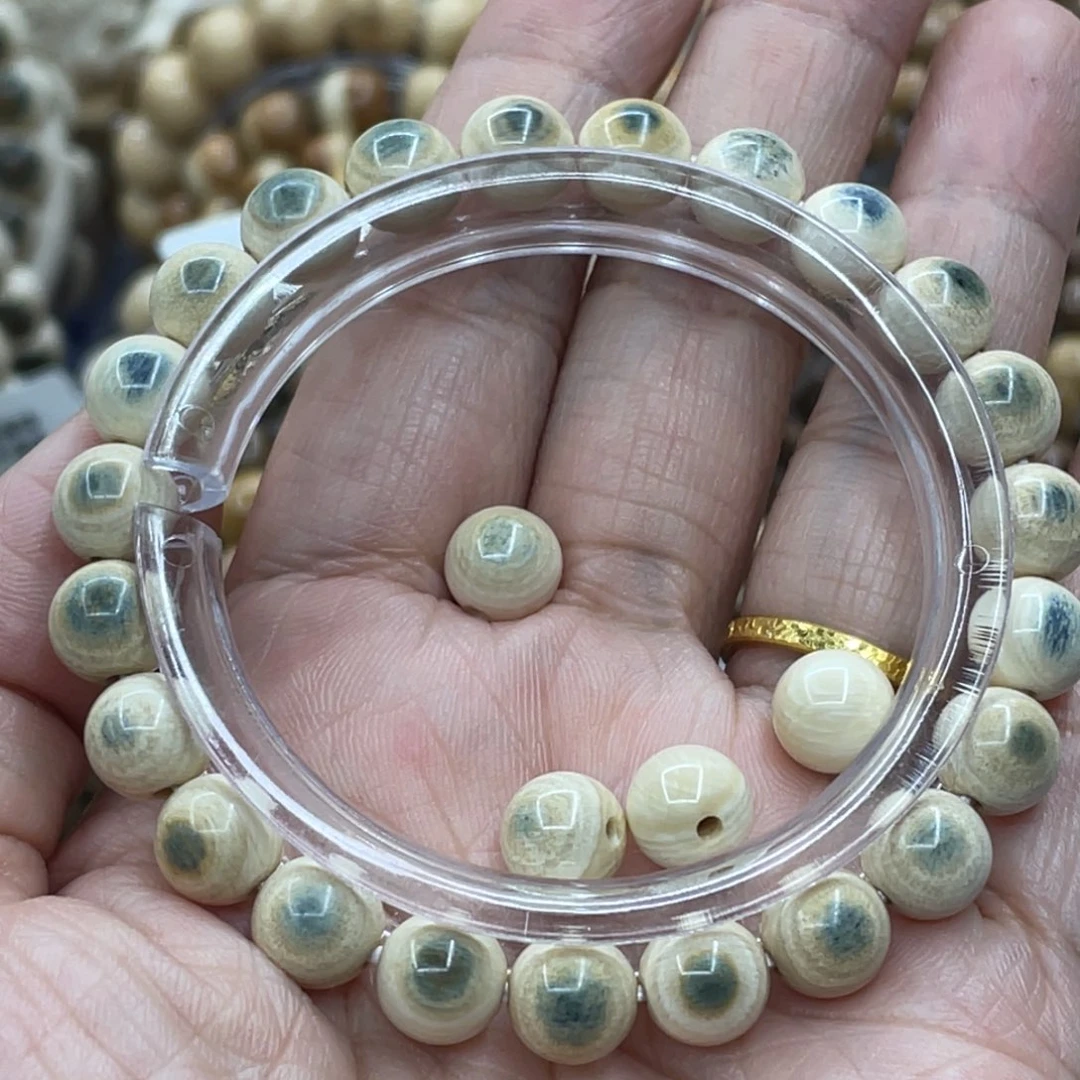 明***k手串/手链/手镯猛犸象牙0.8浅蓝圆珠