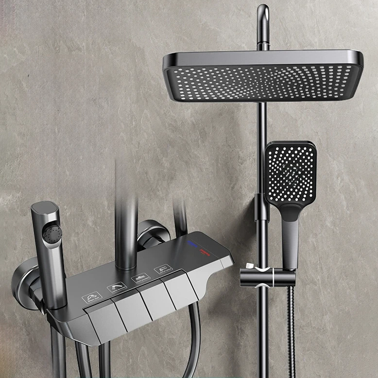 枪灰色家用花洒套装控温恒温卫生间家用增压超大四功能花洒套装