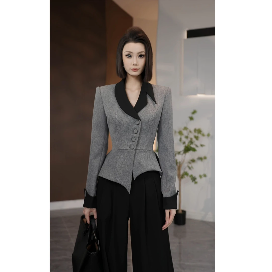 琦哥【 高阶韵律】原创设计撞色西装通勤长袖修时尚轻职风外套35393