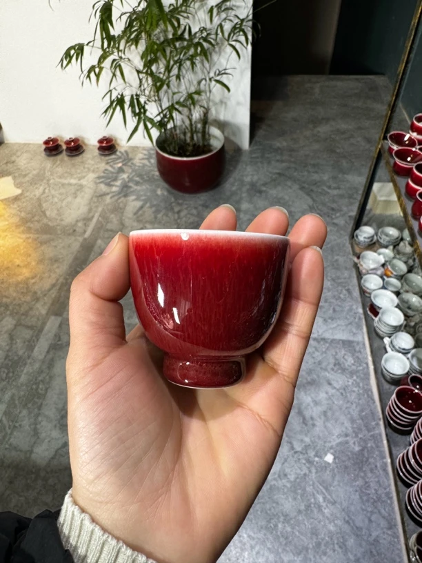 景德镇原矿郎红 高足品茗杯
