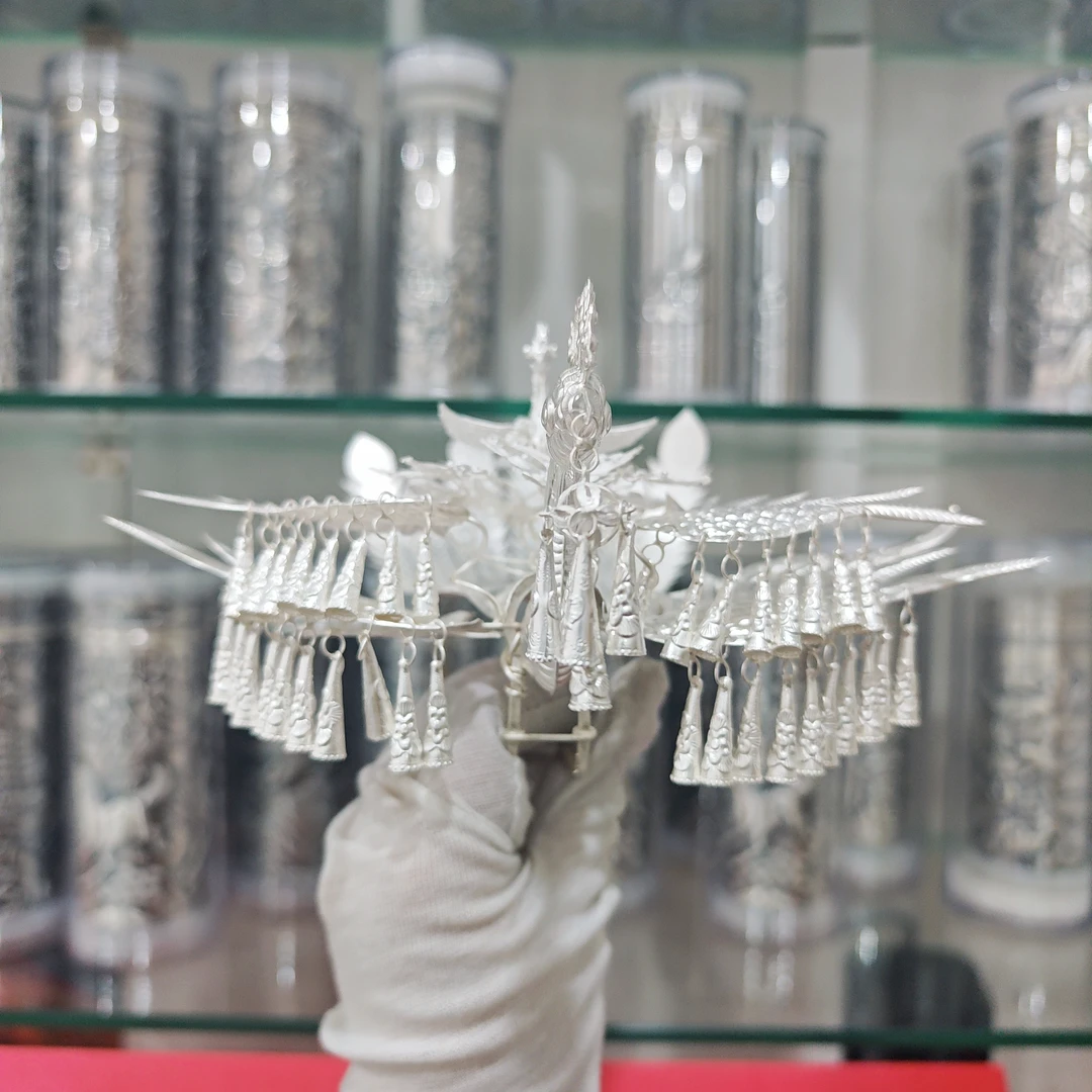 足银银制品 【凤鸣朝阳】银琢银饰足银990凤凰发簪大凤凰簪子纯手工