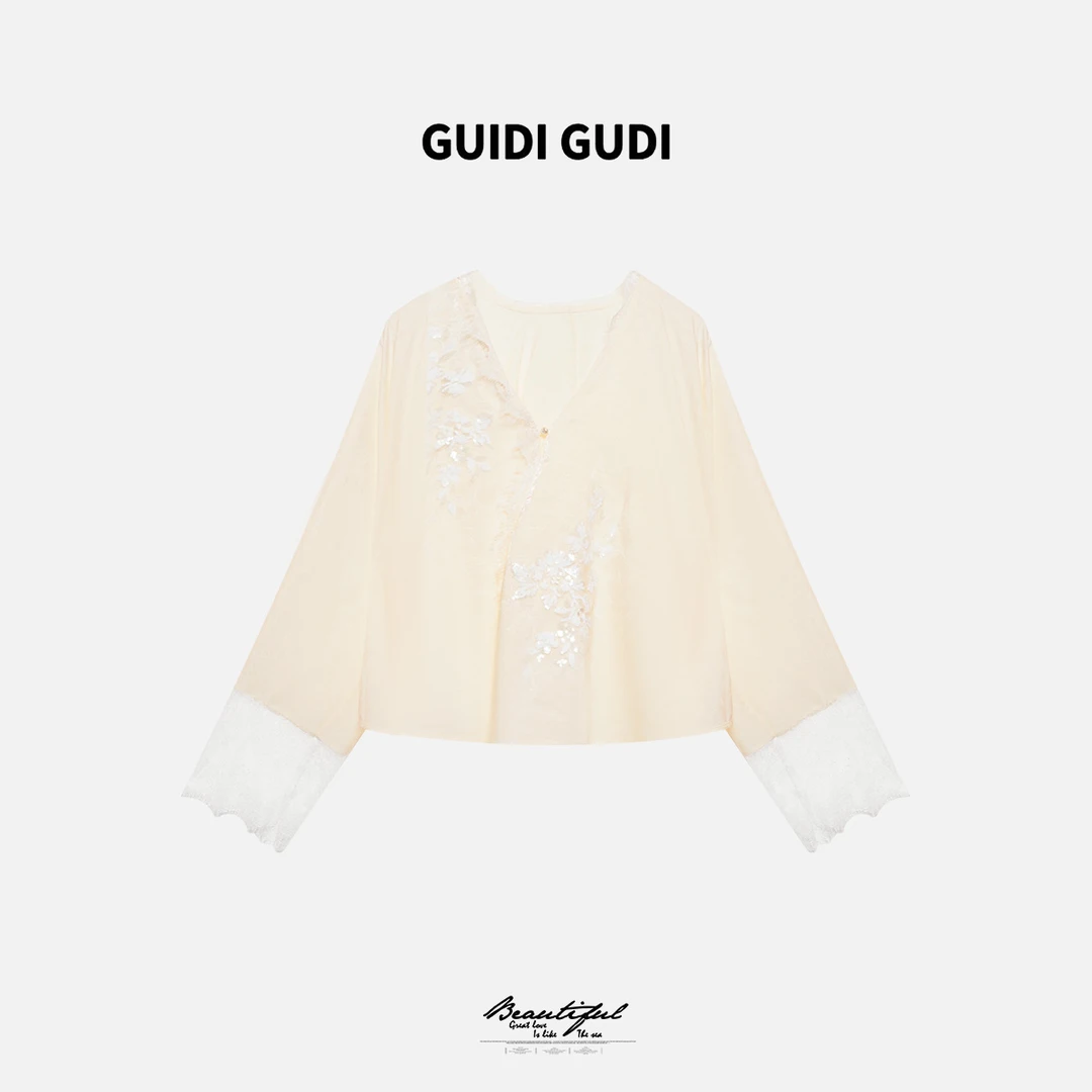 GUIDI GUDI【冰晶美人】黄加蓝重工时尚国风长袖衬衫