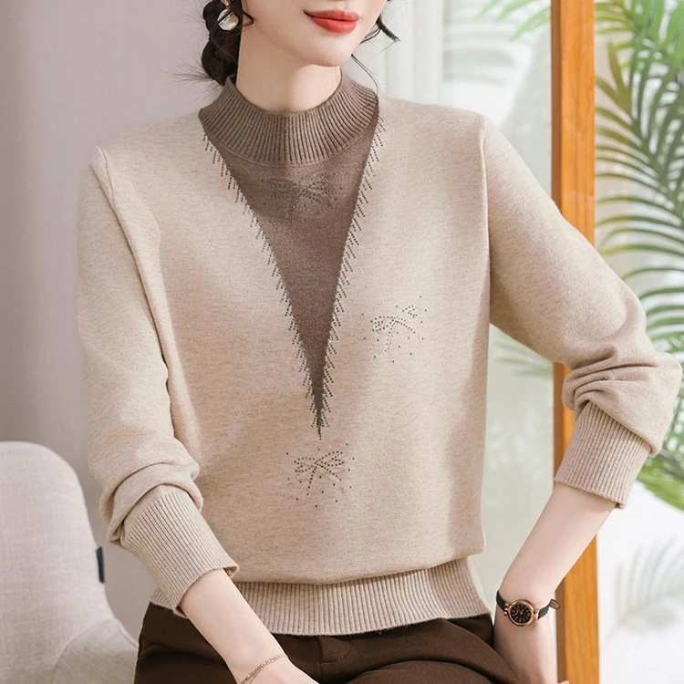 妈妈毛衣春秋小衫2025新款中年女洋气打底衫上衣中老年秋装针织衫