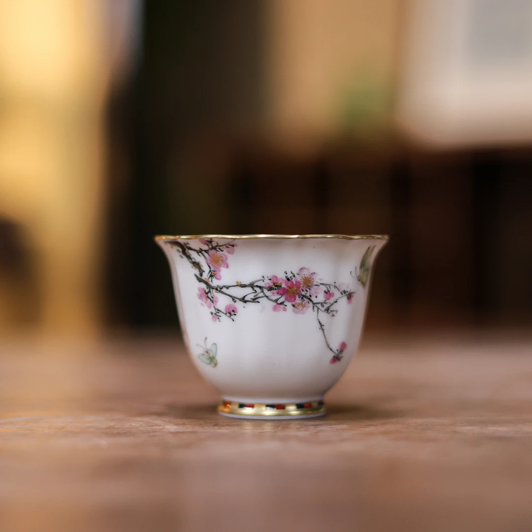 【悦生活】珠光月牙白-华隐堂-喜梅菊瓣杯（华隐S1237）
