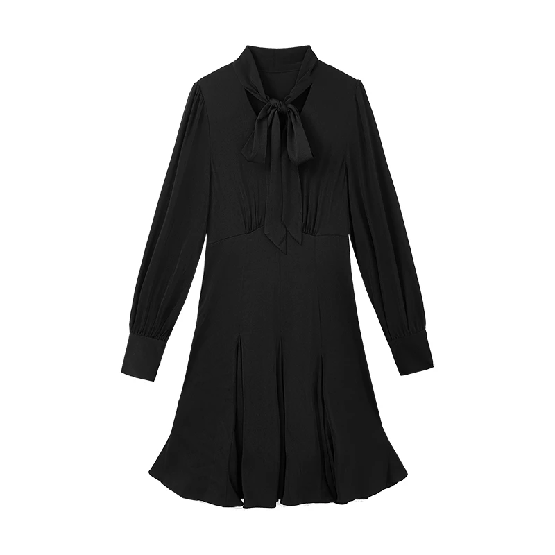 【许半夏推荐】高级感飘带领连衣裙时尚法式裙子女N1301