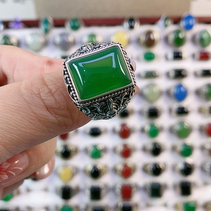 银S925镶嵌戒指玛瑙/玉髓狼**下