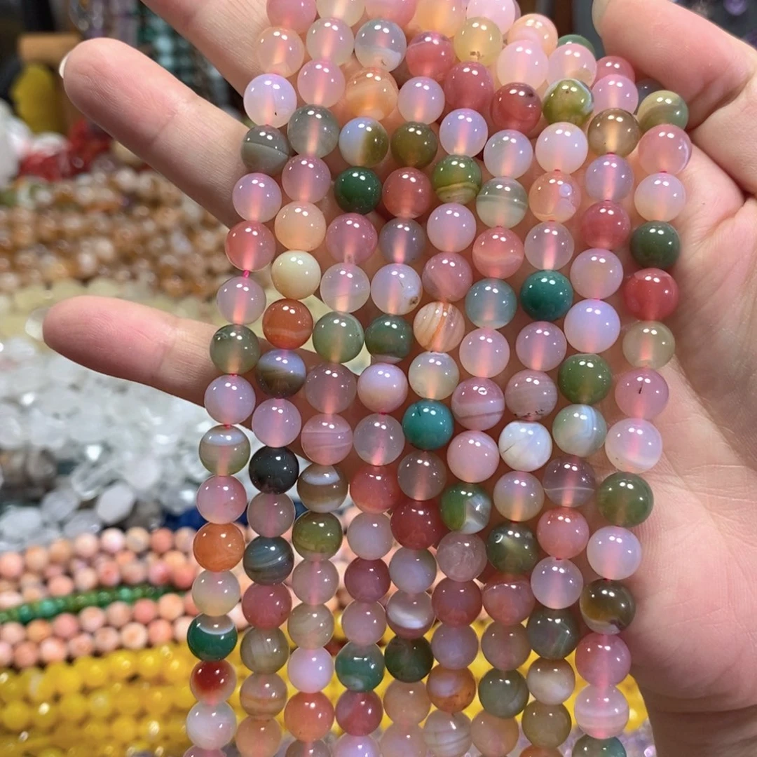玛瑙/玉髓未镶嵌珠宝半成品盐源一条卡8mm