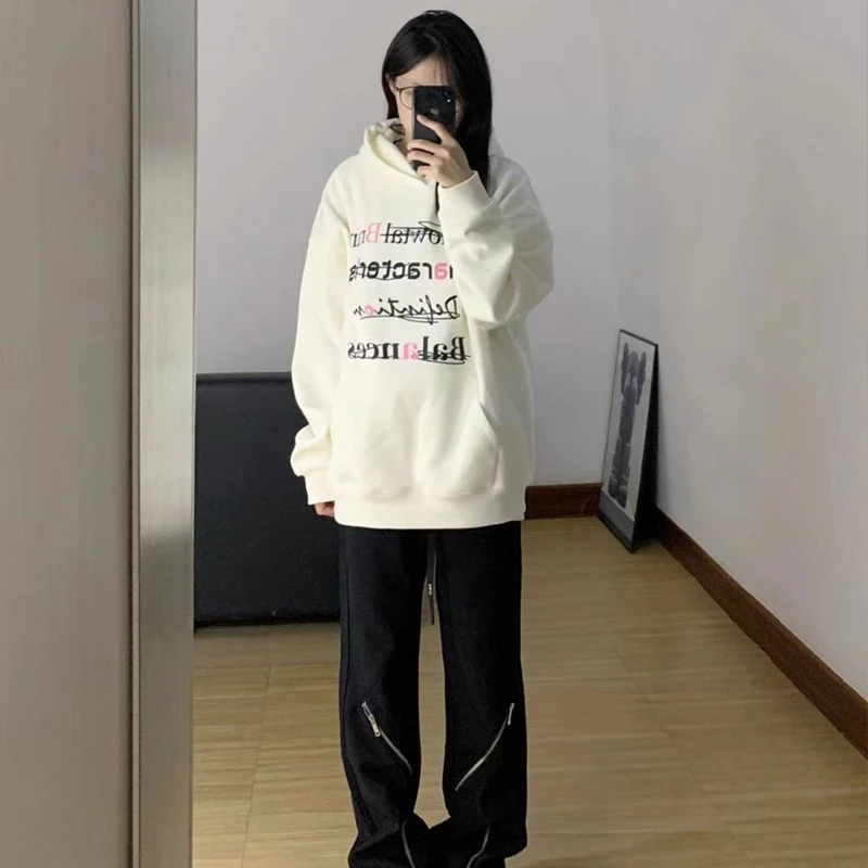特大码300斤美式潮流涂鸦个性连帽卫衣男女秋冬宽松显瘦重磅上衣