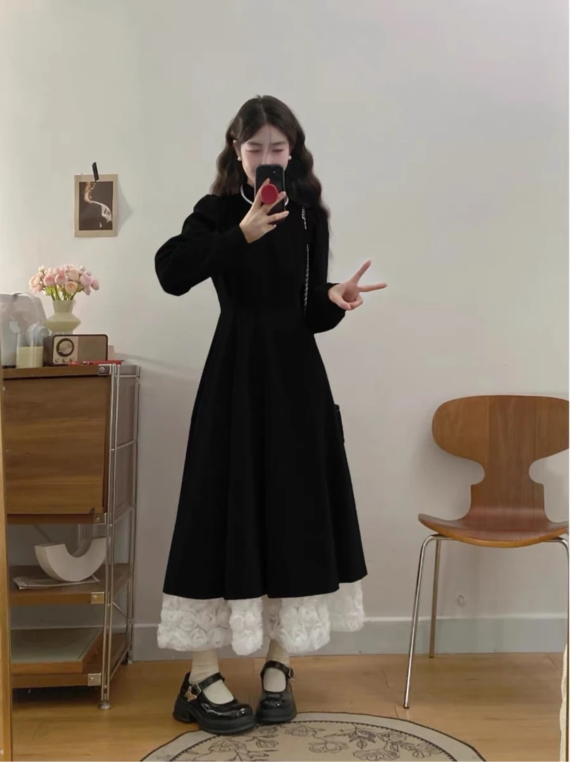 【ZJING】2024秋冬新款高级感圣诞新年丝绒气质收腰显瘦A字连衣裙