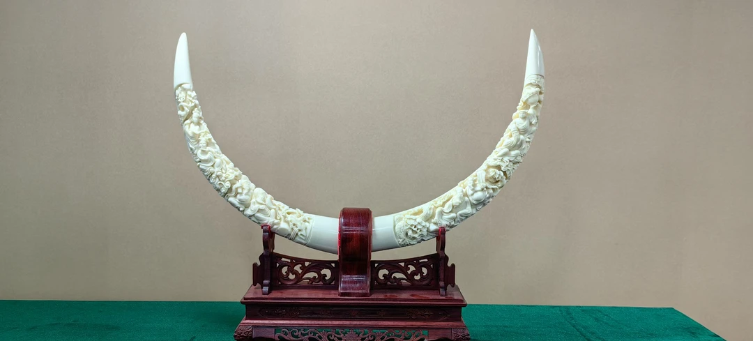 猛犸牙5A精品牙雕 大师级手工雕刻 八仙过海 对摆