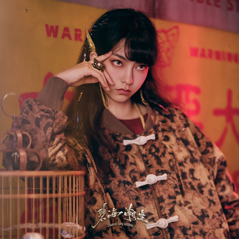 【花开富贵2】秋冬新款中国风国潮绒面印花夹克棉服外套