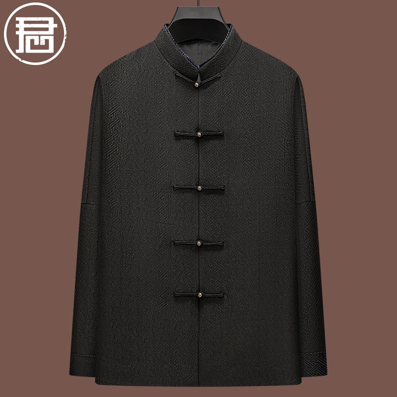 君子企鹅秋季新中式香云纱男装禅意连袖宴会礼服唐装外套中国风