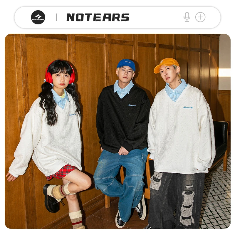 NOTEARS/没有眼泪 2025美式假两件提花休闲卫衣情侣同款上衣2591