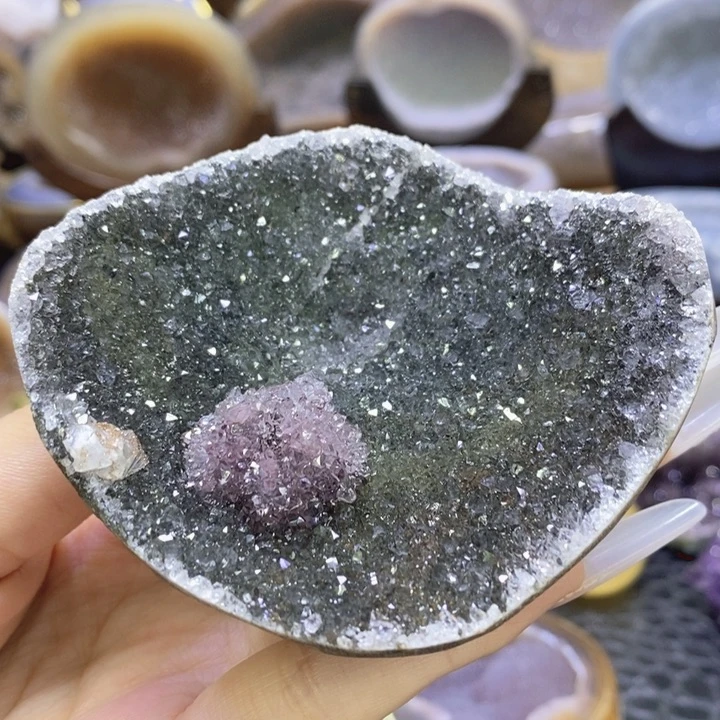 未镶嵌珠宝半成品水晶绿晶紫花花碗