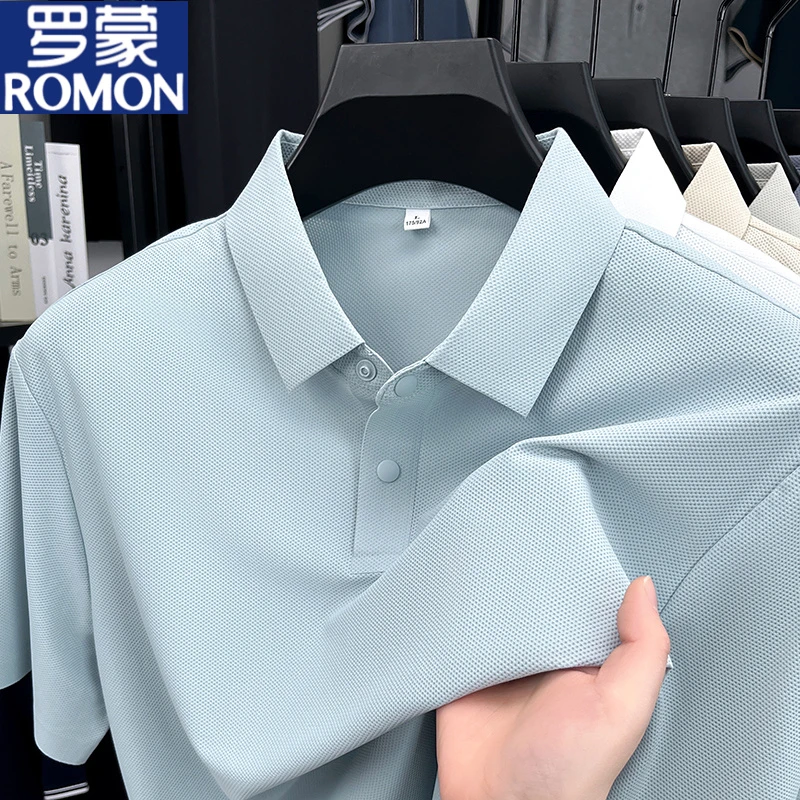 【5A抗菌+摁扣】罗蒙短袖POLO衫男冰丝锦氨防晒翻领男T恤薄款无痕